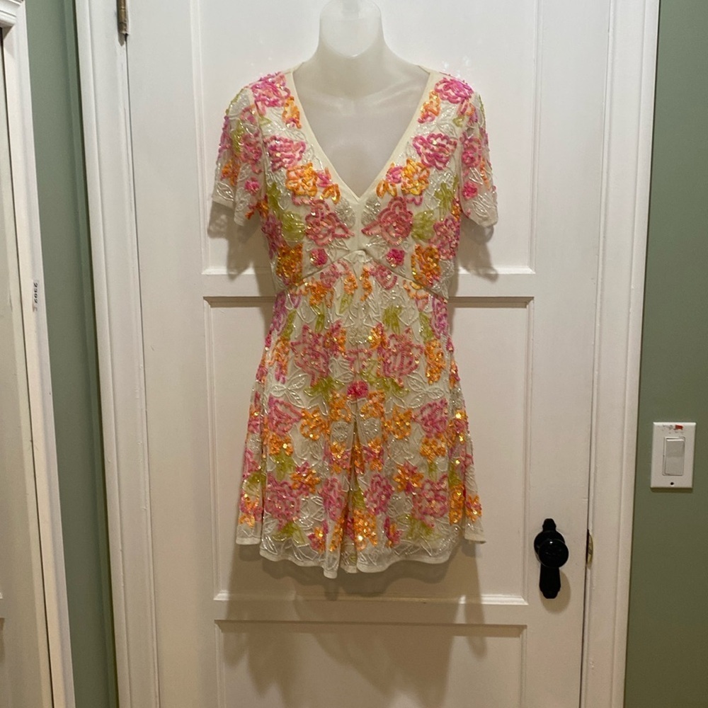 Miss Selfridge Pink sequined romper size 10
